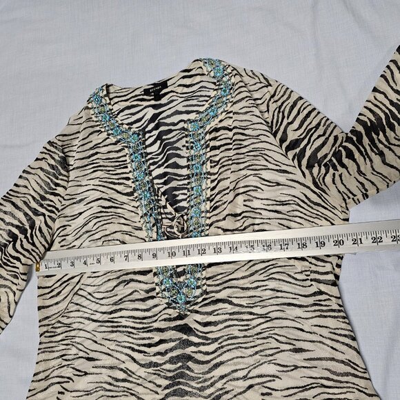 Escada Animal Print 100% Silk Top Blouse Women Size 42 Sheer Shiny Embellished - Picture 11 of 14